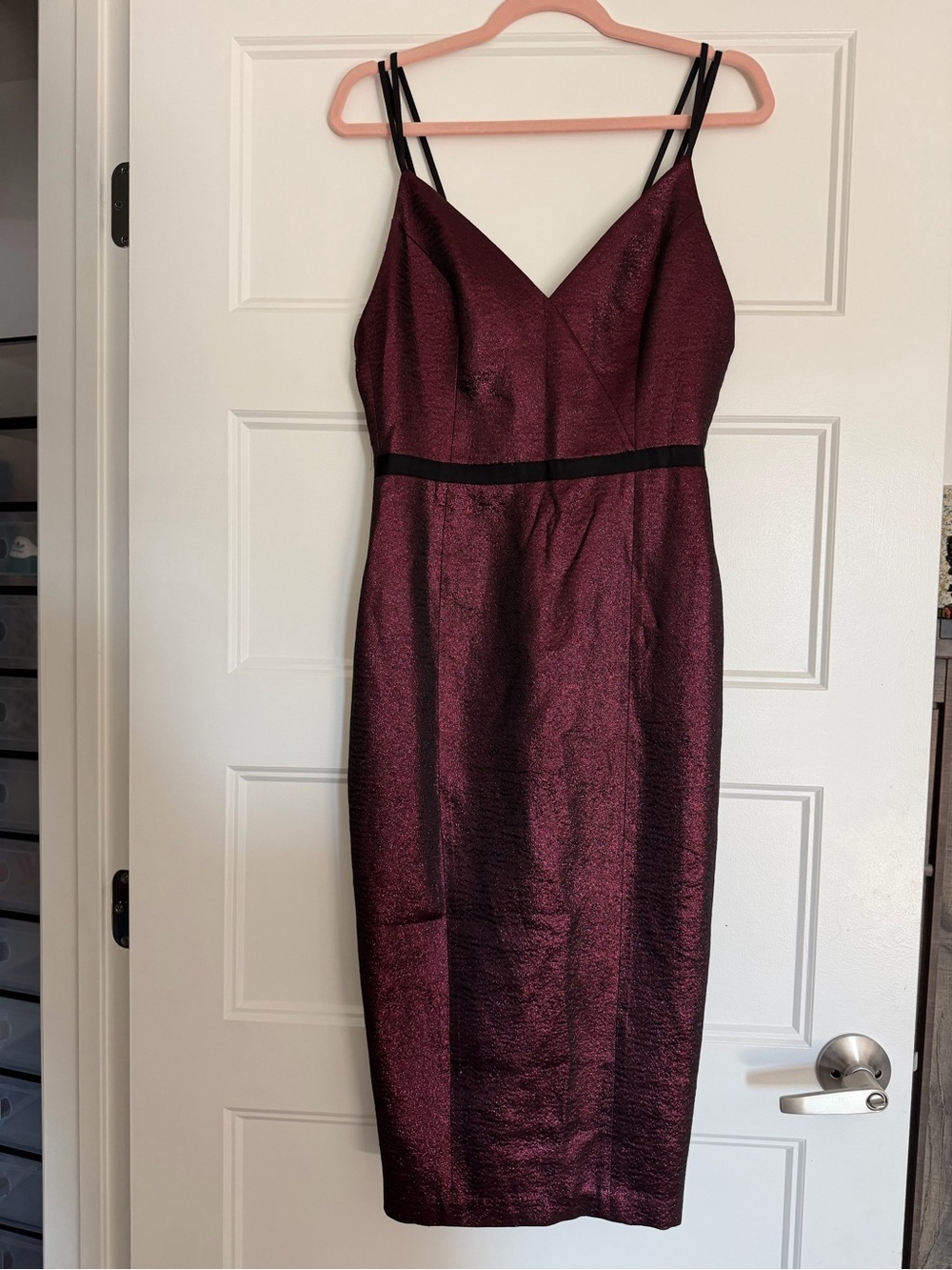 cinq a sept Metallic Burgundy Cocktail Dress | Size 6 | Shimmer Midi